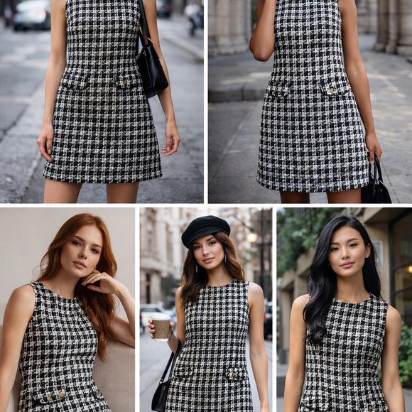 Classic Black and White Houndstooth Dress - Picture 2 of 5